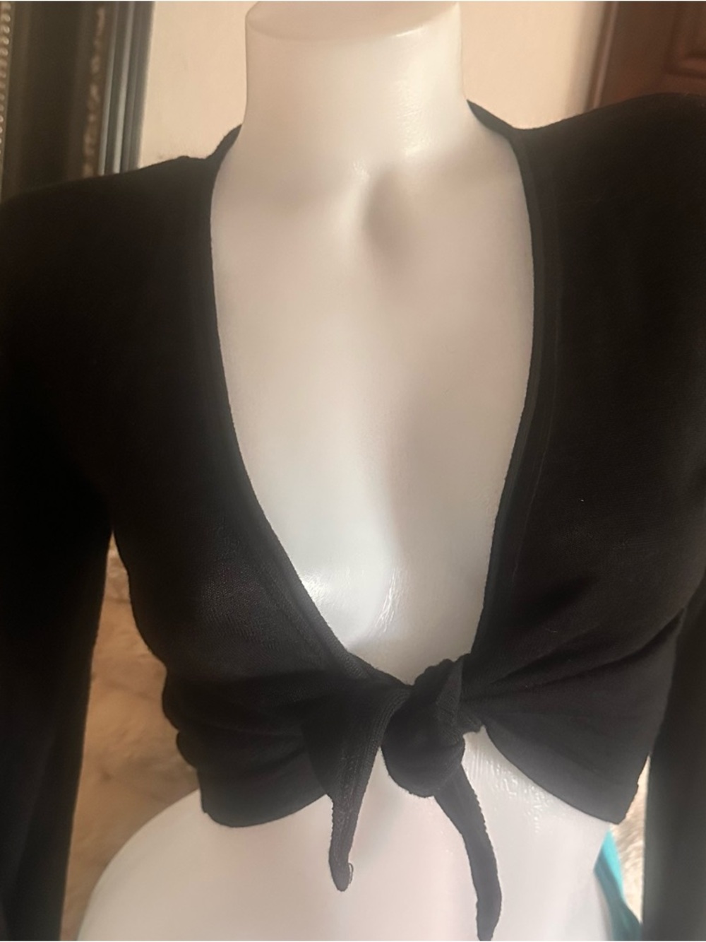 Benetton Black Knit Top Tie Front with Green Label Italy